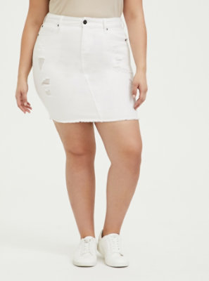plus size white denim skirt