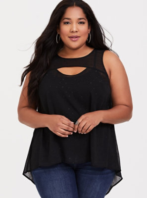 Plus Size - Black Foil Chiffon Keyhole Tank - Torrid