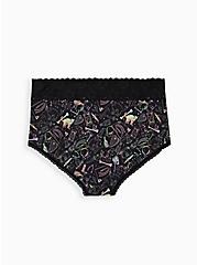 Cotton Mid-Rise Brief Lace Trim Panty, WITCHY BLACK, alternate