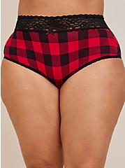 Cotton Mid-Rise Brief Lace Trim Panty, TRADITIONAL BUFFALO, alternate