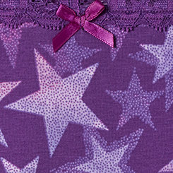 Cotton Mid-Rise Brief Lace Trim Panty, DOTTED STAR PURPLE, swatch