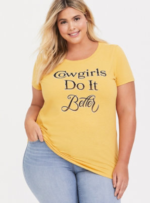 Plus Size - Yellow Cowgirls Fitted Crew Neck Tee - Torrid