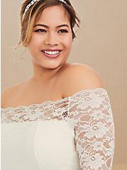 Special Occasion Ivory Lace Off Shoulder Bodycon Dress, CLOUD DANCER, alternate