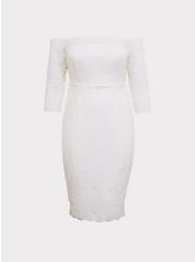 Plus Size Special Occasion Ivory Lace Off Shoulder Bodycon Dress, CLOUD DANCER, hi-res