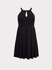 Plus Size Black Studio Knit Keyhole Skater Dress, DEEP BLACK, hi-res