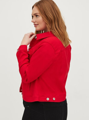 plus size red denim jacket