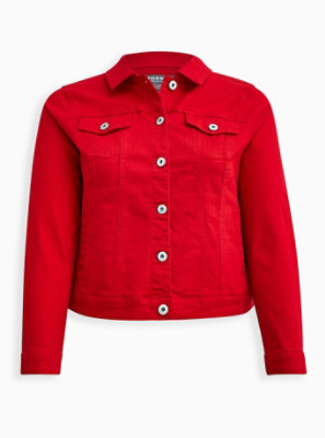 red denim trucker jacket
