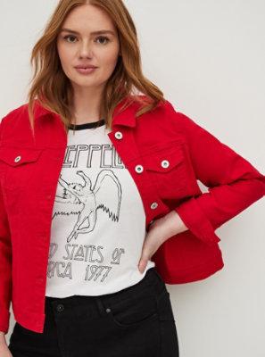 plus size red denim jacket