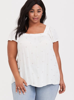 Plus Size - Ivory Crepe Embroidered Blouse - Torrid
