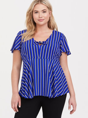 Plus Size - Blue Stripe Georgette Bow Blouse - Torrid