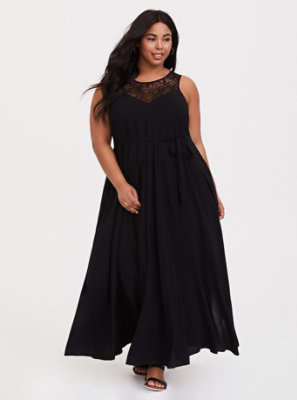 Plus Size - Black Crochet Challis Maxi Dress - Torrid