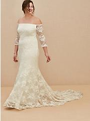 Plus Size Ivory Off Shoulder Lace & Sequin Wedding Dress, CLOUD DANCER, hi-res