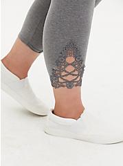 Crop Premium Legging - Open Crochet Side Heather Grey, GREY, alternate