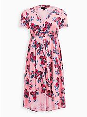 Midi Challis Shirt Dress, FLORAL PINK, hi-res