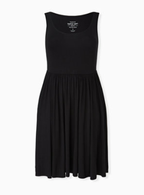 Plus Size - Black Jersey Skater Dress 