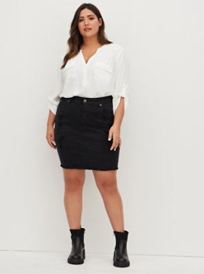 plus size black denim skirt