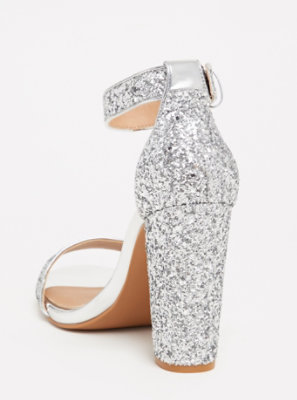 silver sparkly heels with ankle strap