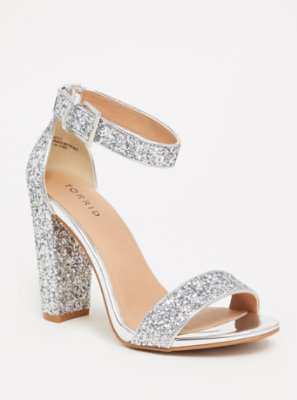 silver sparkly heels with ankle strap