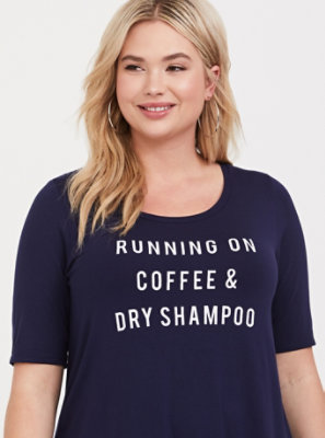 Plus Size - Running On Coffee & Dry Shampoo Navy Tunic Tee - Torrid