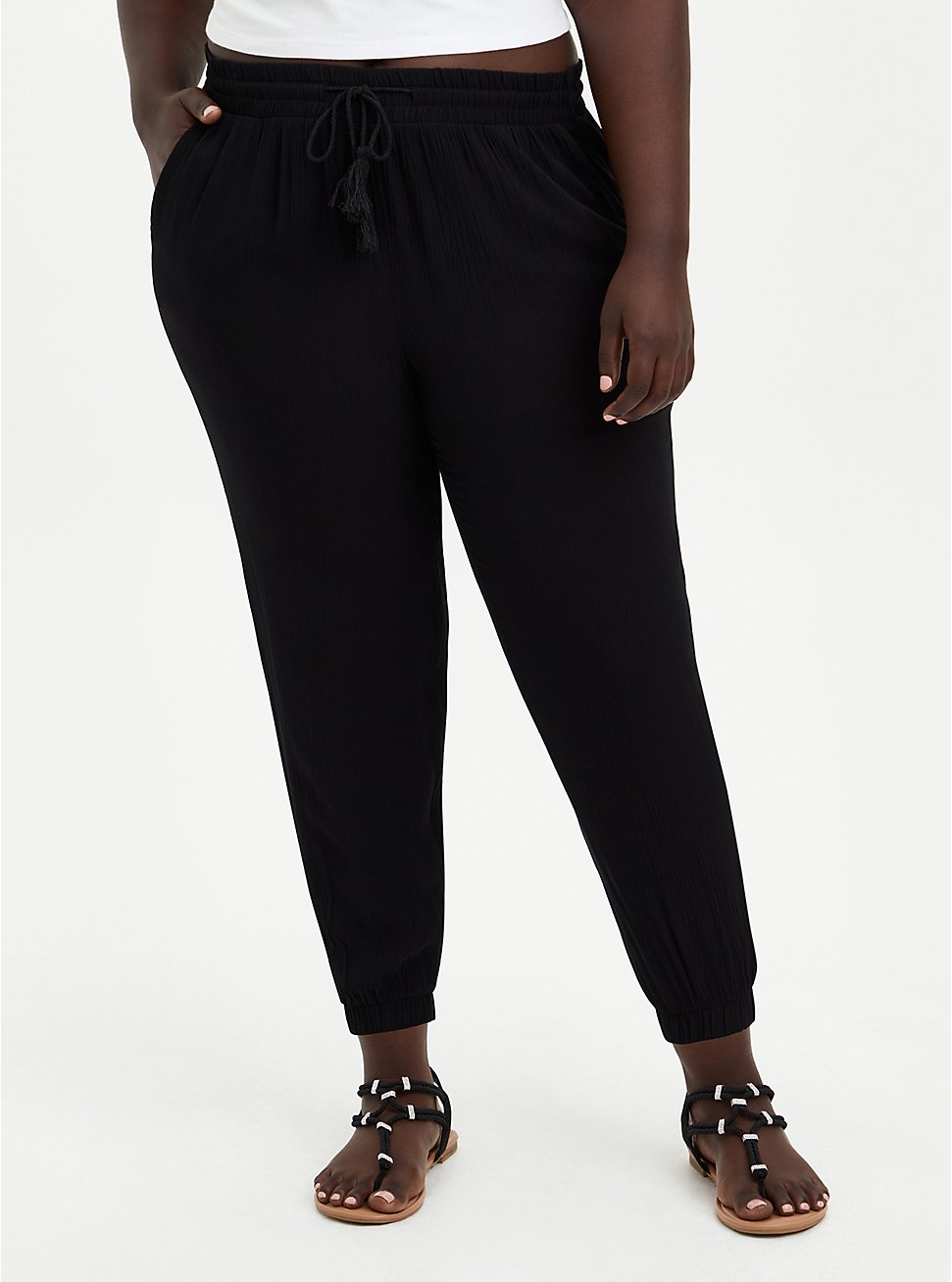 Relaxed Fit Jogger Gauze Mid-Rise Pant, DEEP BLACK, hi-res