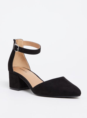 Plus Size - Black Faux Suede D'Orsay Pointed Block Heel (WW) - Torrid