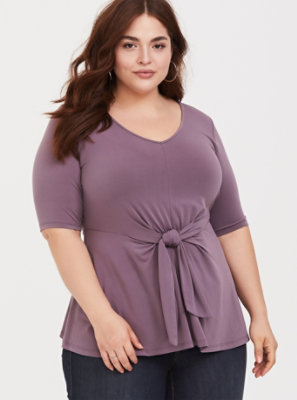 Plus Size - Mauve Purple Studio Knit Tie Front Top - Torrid