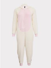 Cream & Pink Llama Fleece Sleep Onesie , MULTI, hi-res