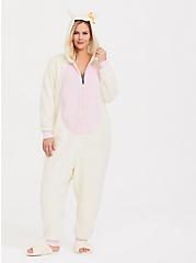 Plus Size Cream & Pink Llama Fleece Sleep Onesie , MULTI, hi-res