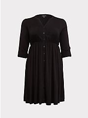 Mini Challis Button-Front Shirt Dress, ASPHALT, hi-res