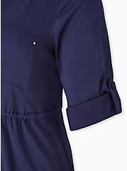 Navy Drawstring Challis Shirt Dress, PEACOAT, alternate