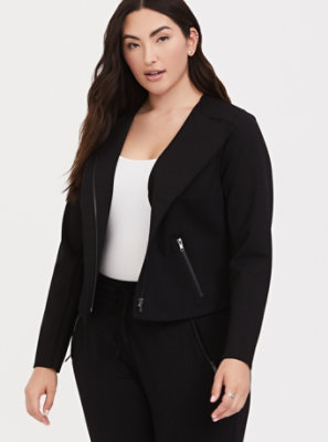 Plus Size - Black Premium Ponte Moto Jacket - Torrid