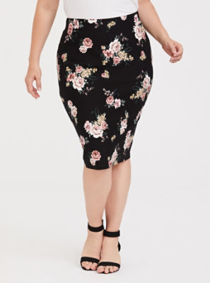 black floral pencil skirt