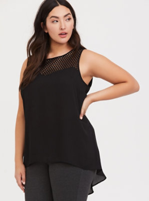 Plus Size - Black Georgette Crochet Tank - Torrid