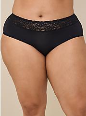 Second Skin Mid-Rise Cheeky Lace Trim Panty, BLACK, alternate