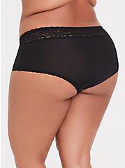 Second Skin Mid-Rise Hipster Lace Trim Panty, RICH BLACK, alternate