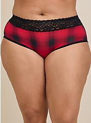 Second Skin Mid-Rise Cheeky Lace Trim Panty, NEW EPIC PLAID RED, alternate