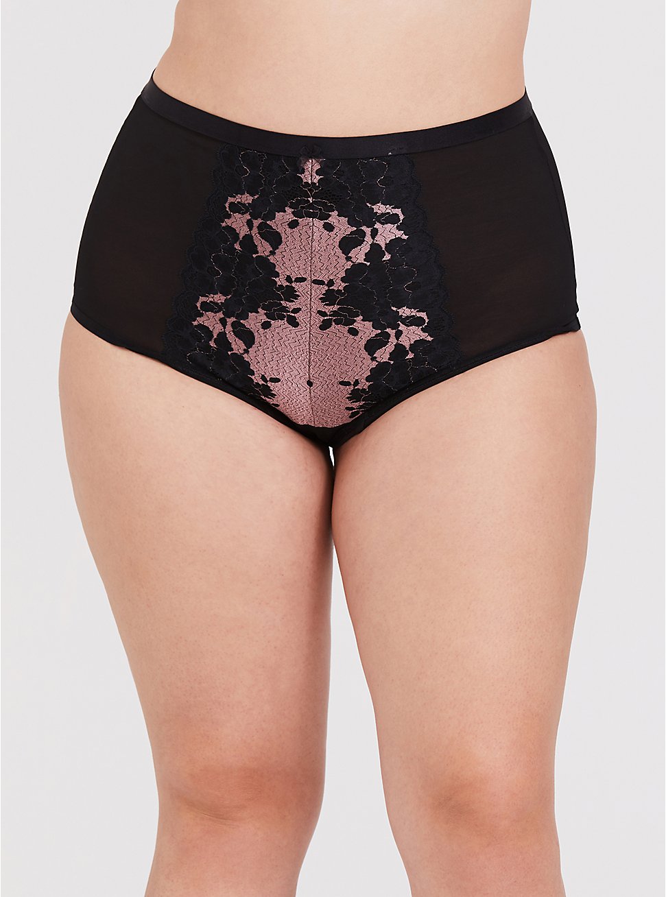 Two Tone Lace High-Rise Cheeky Lattice Back Panty, WARM PEONY PINK, hi-res