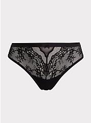 Lace And Mesh Mid-Rise Thong Panty, RICH BLACK, hi-res