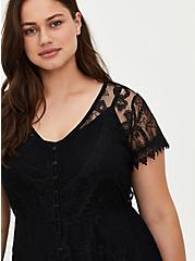 Mini Lace Button-Front Shirt Dress, DEEP BLACK, alternate