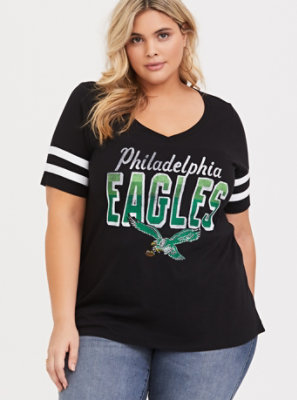 Women's G-III 4Her by Carl Banks Black Philadelphia Eagles Football Love V-Neck Fitted T-Shirt Size: Medium