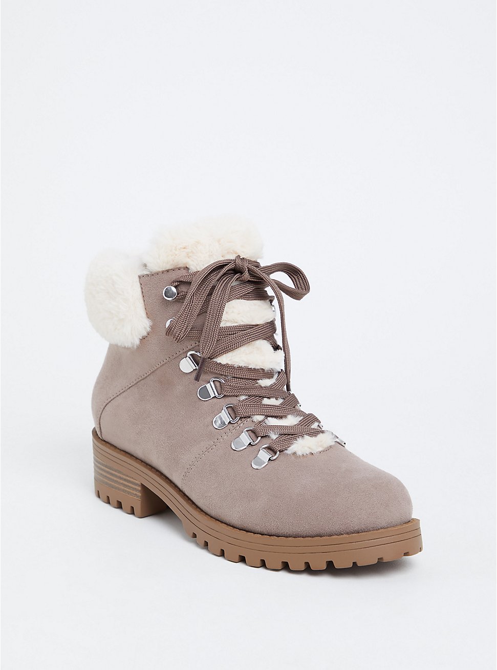 Plus Size Taupe Faux Suede & Faux Fur Hiker Boot (WW), TAN/BEIGE, hi-res