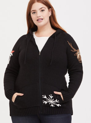 plus size black zip hoodie