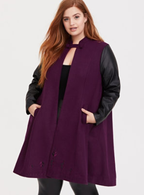 Plus Size - Disney Frozen 2 Anna Embroidered Purple Woolen Coat - Torrid