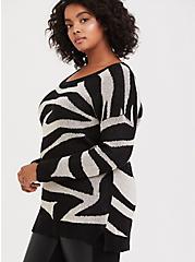 Zebra Jacquard Pullover Sweater, ZEBRA BLACK, hi-res