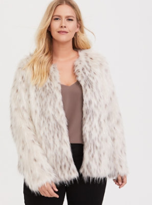 Plus Size - Cream Faux Fur Crop Jacket - Torrid