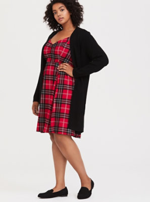 Plus Size - Red Plaid Premium Ponte Sweetheart Skater Dress - Torrid