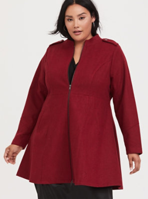 Plus Size - Dark Red Woolen Swing Coat - Torrid