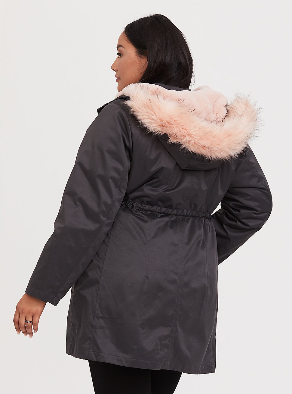 Plus Size - Grey Twill & Pink Faux Fur Trim 3-In-1 Parka - Torrid