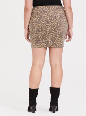 leopard denim mini skirt