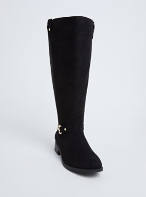 Black Faux Suede Knee-High Riding Boot 
